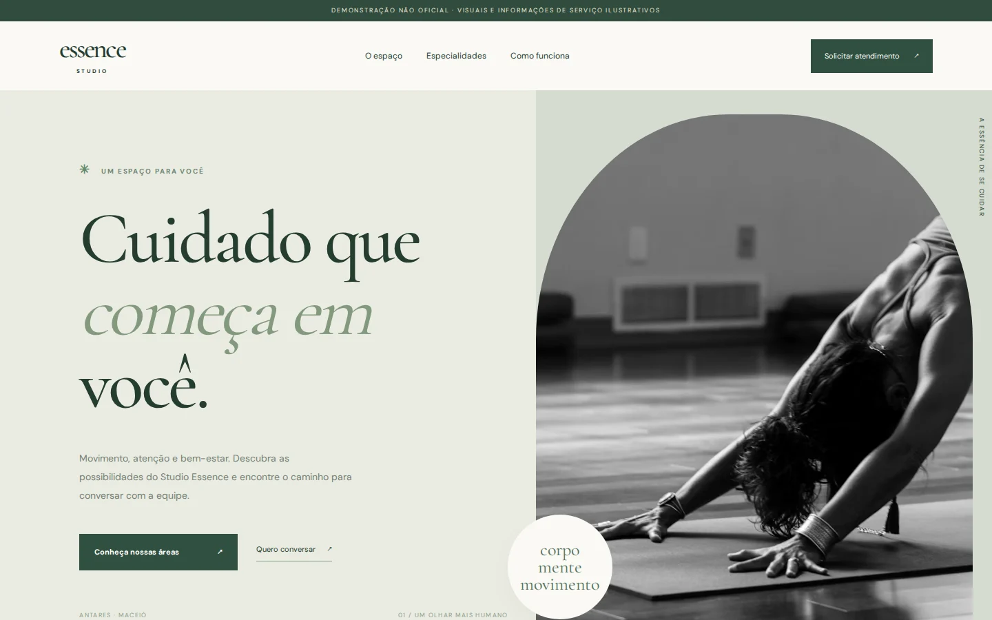 Studio Essence — captura da página inicial